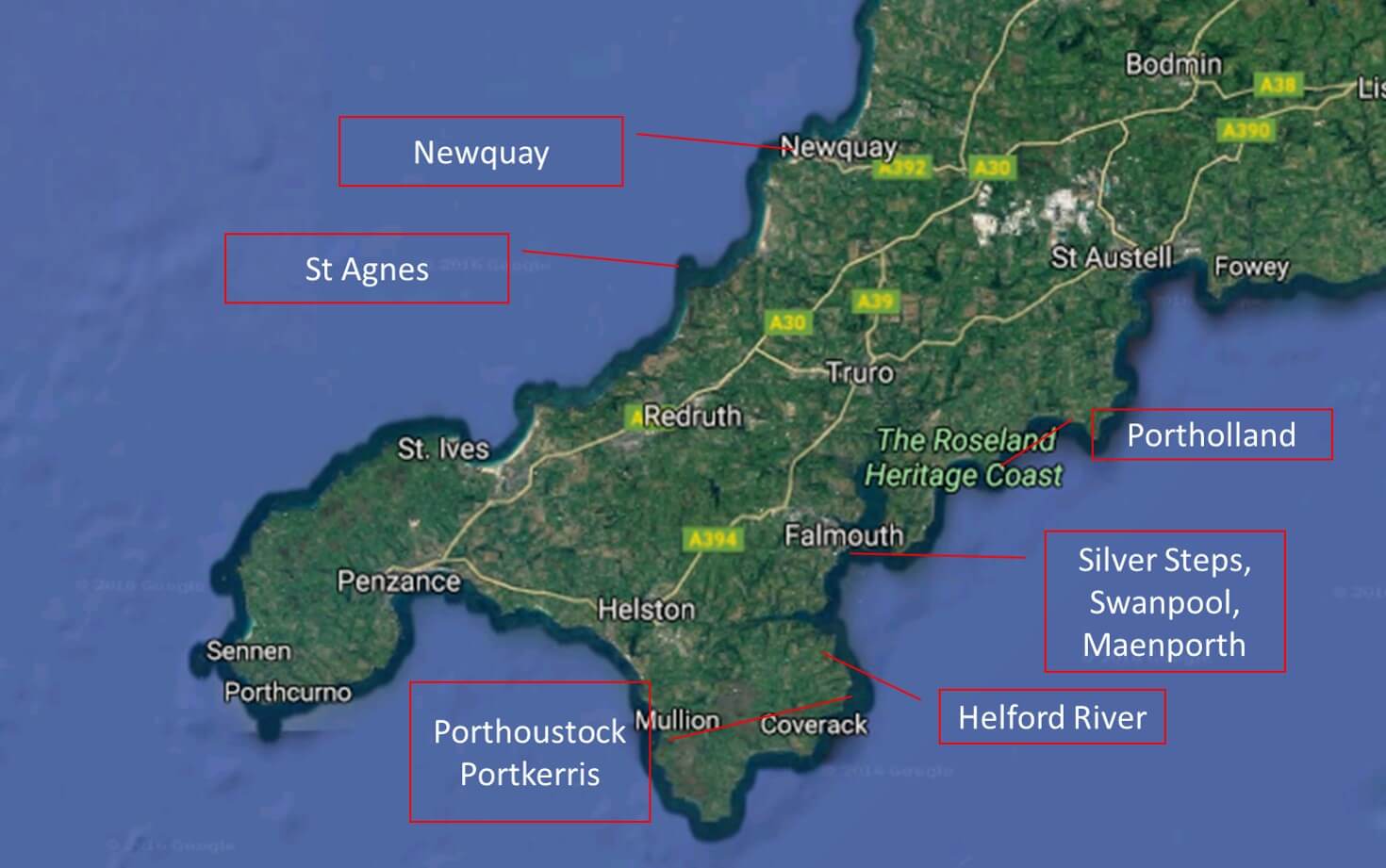 Map of South Coast of Cornwall